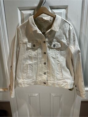 Soft Surroundings Ivory Denim Jacket Eyelet Trim Pockets Capsule Large